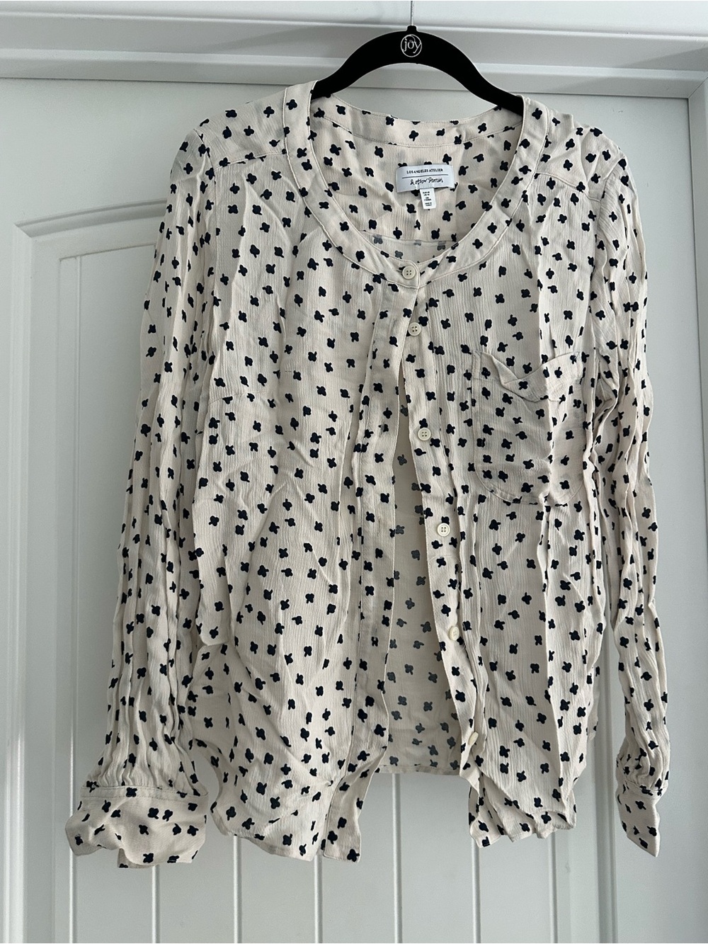 & other stories Cream Button-Front Long-Sleeve Top with navy flower print